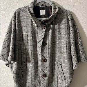 Halogen Coat Cape Poncho Women L Brown Plaid wool Blend Boho